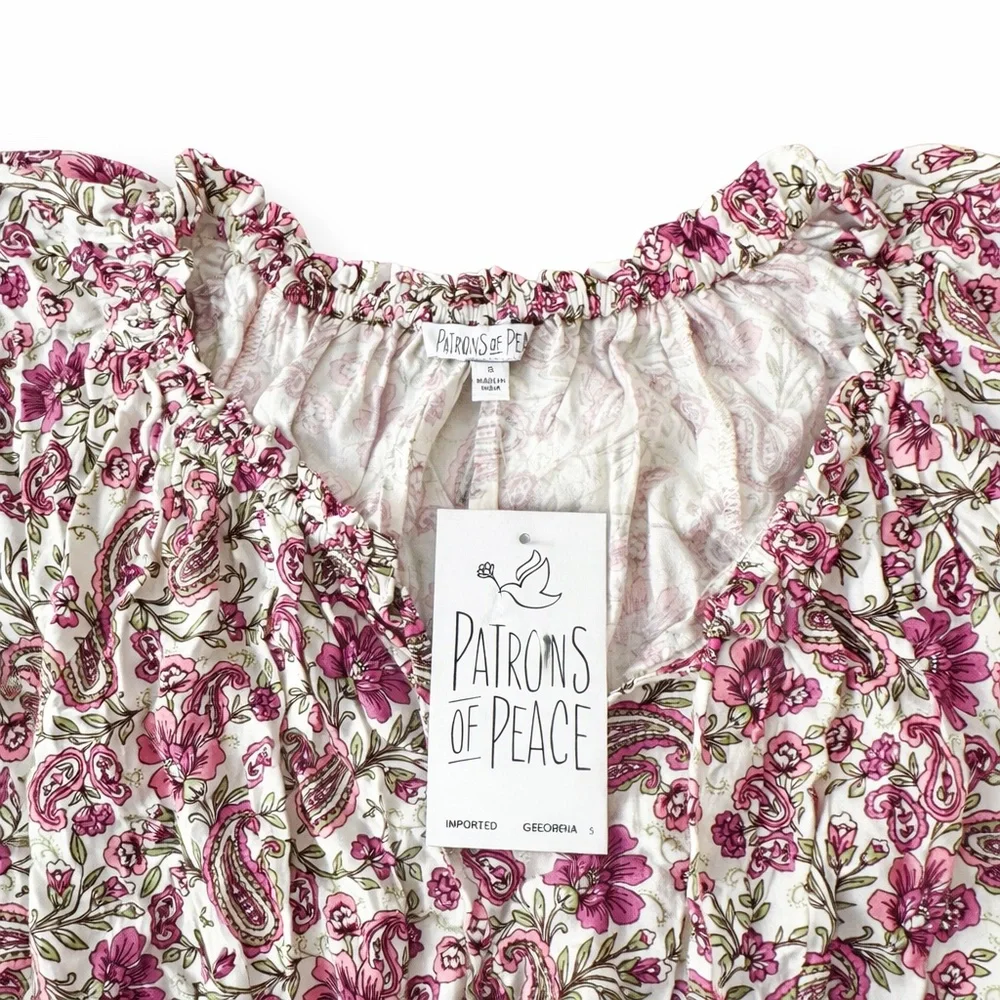 NWT PATRONS OF PEACE Boho Floral Smocked Mini Dress Size Small - Picture 4 of 4